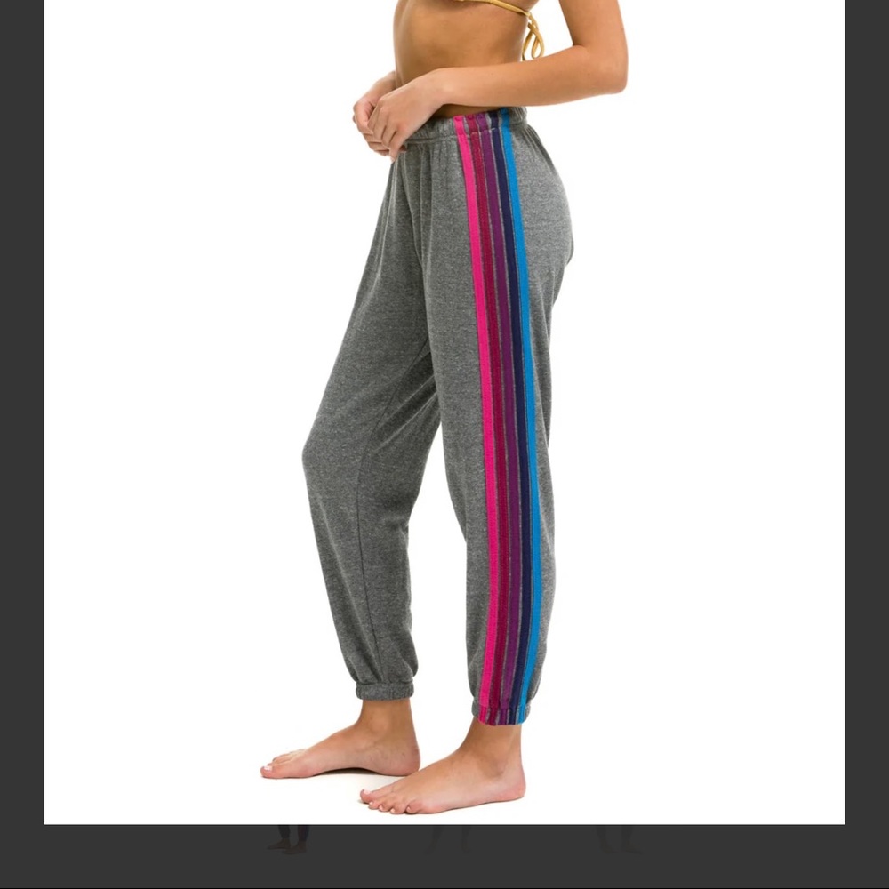 Aviator Nation | Women’s 5 Stripe Sweatpants - Heather Gray // Pink Purple